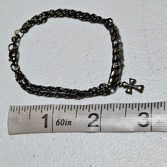 Vintage Ankh Cross Charm Bracelet Rhinestones Religious Egyptian Fashion Jewelry - Picture 4 of 4